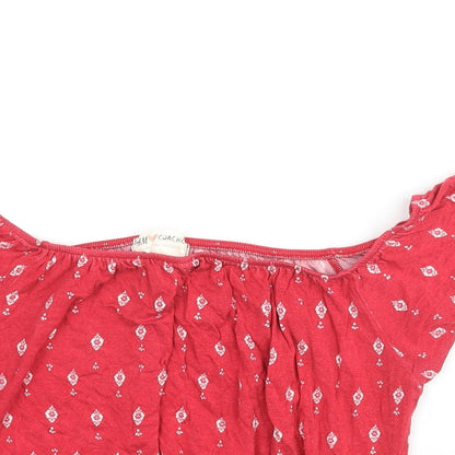 Womens UK Size XS H&M Red Cropped Blouse