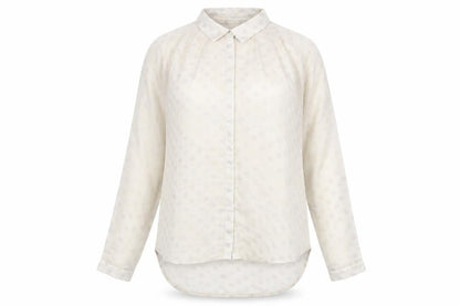 Numph Womens Beige Polka Dot Polyester Basic Blouse Size 14 Collared - Semi Sheer