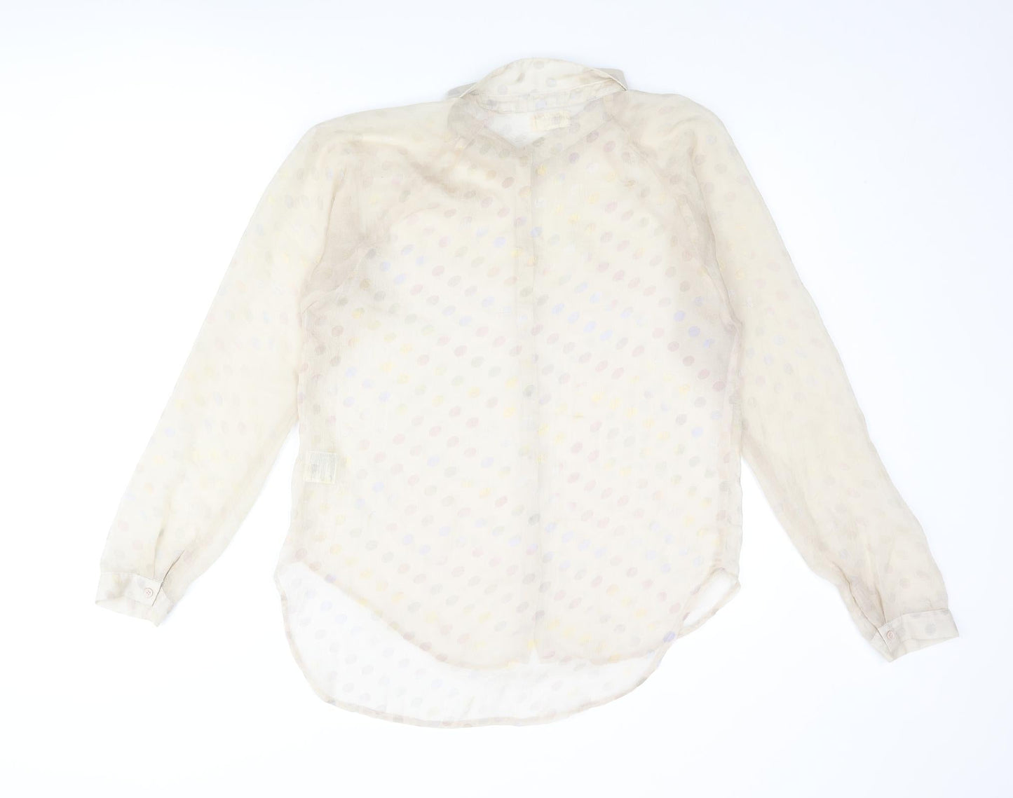Numph Womens Beige Polka Dot Polyester Basic Blouse Size 14 Collared - Semi Sheer
