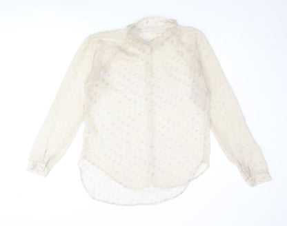 Numph Womens Beige Polka Dot Polyester Basic Blouse Size 14 Collared - Semi Sheer