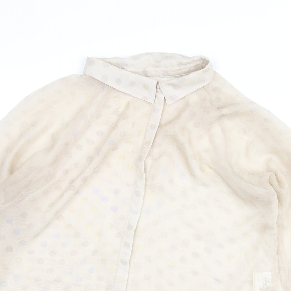 Numph Womens Beige Polka Dot Polyester Basic Blouse Size 14 Collared - Semi Sheer