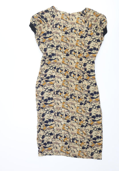 Gharani Strok Womens Multicoloured Floral Polyester Pencil Dress Size 10 Round Neck Zip - Rouched