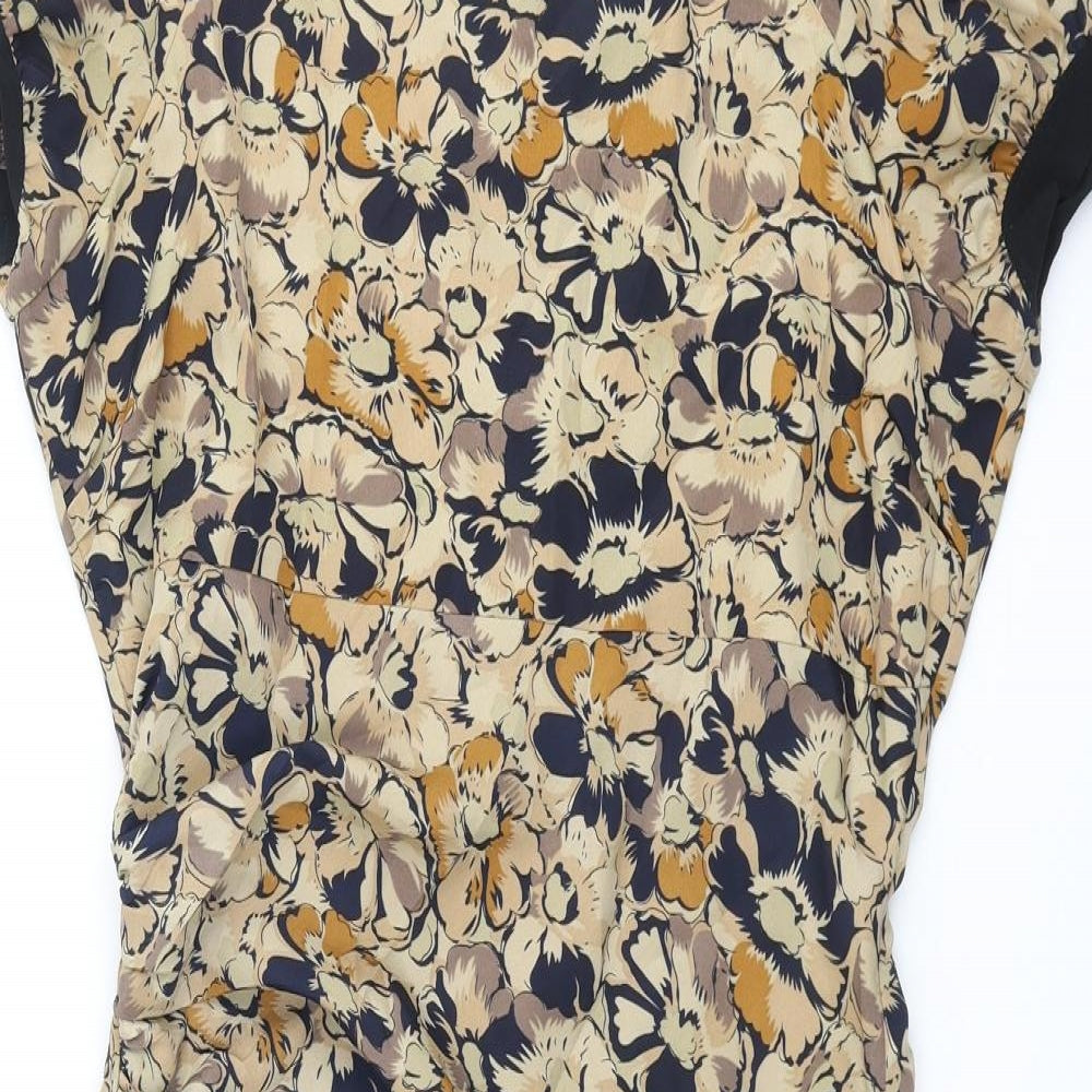 Gharani Strok Womens Multicoloured Floral Polyester Pencil Dress Size 10 Round Neck Zip - Rouched
