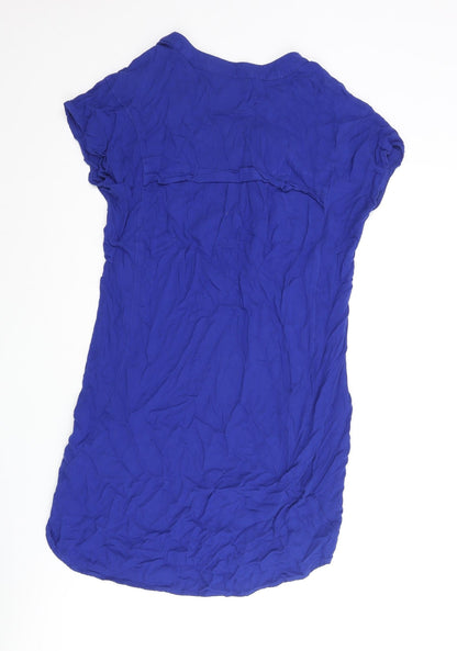 Warehouse Womens Blue Viscose Mini Size 10 V-Neck Zip