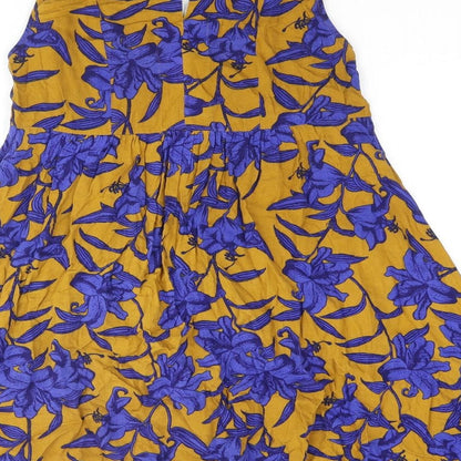 H&M Womens Multicoloured Floral Viscose A-Line Size 4 Scoop Neck Button