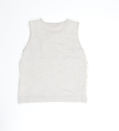 Nougat Womens Beige Round Neck Wool Vest Jumper Size 10 - Lace Front