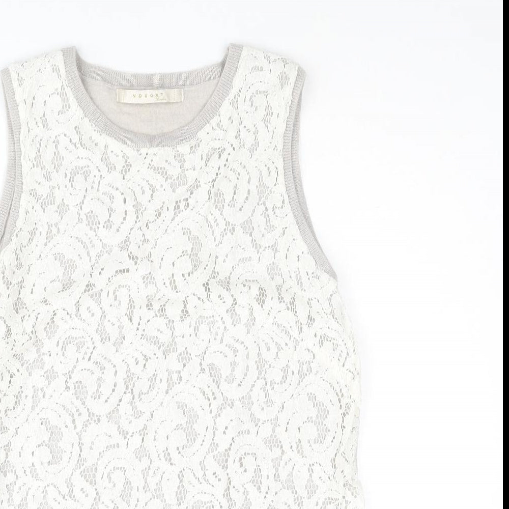 Nougat Womens Beige Round Neck Wool Vest Jumper Size 10 - Lace Front