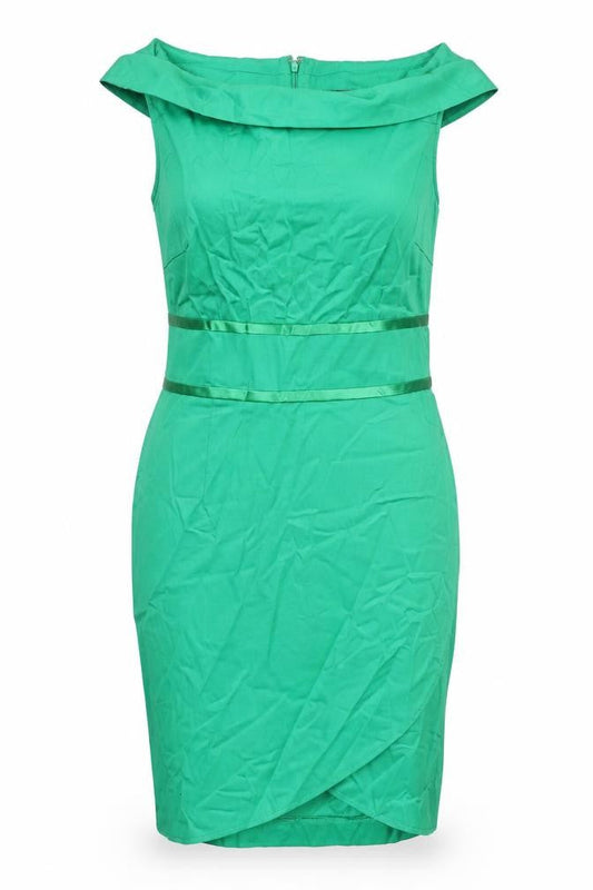 Definitions Womens Green Cotton Pencil Dress Size 10 Off the Shoulder Zip - Belt Detail