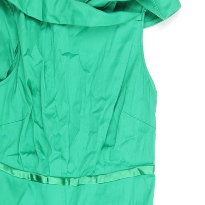 Definitions Womens Green Cotton Pencil Dress Size 10 Off the Shoulder Zip - Belt Detail