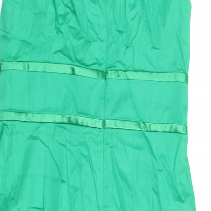 Definitions Womens Green Cotton Pencil Dress Size 10 Off the Shoulder Zip - Belt Detail