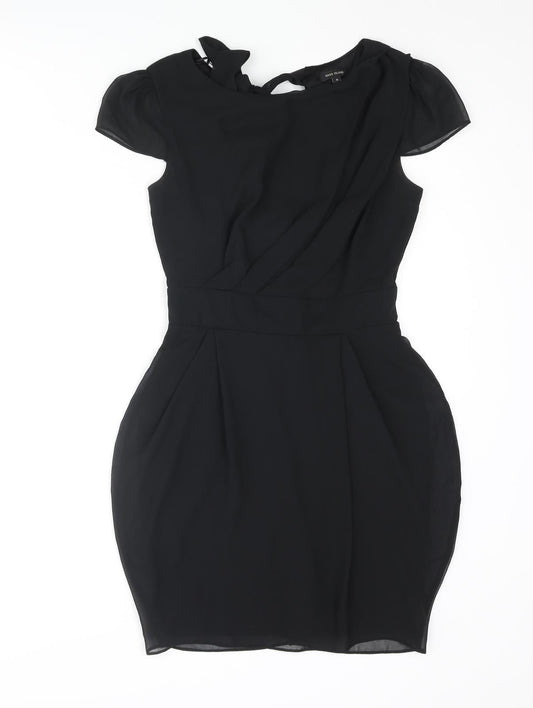 River Island Womens Black Polyester Mini Size 8 Boat Neck Zip - Pleated Bow