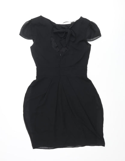 River Island Womens Black Polyester Mini Size 8 Boat Neck Zip - Pleated Bow