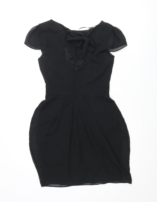 River Island Womens Black Polyester Mini Size 8 Boat Neck Zip - Pleated Bow