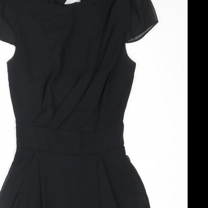 River Island Womens Black Polyester Mini Size 8 Boat Neck Zip - Pleated Bow