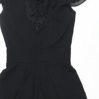 River Island Womens Black Polyester Mini Size 8 Boat Neck Zip - Pleated Bow