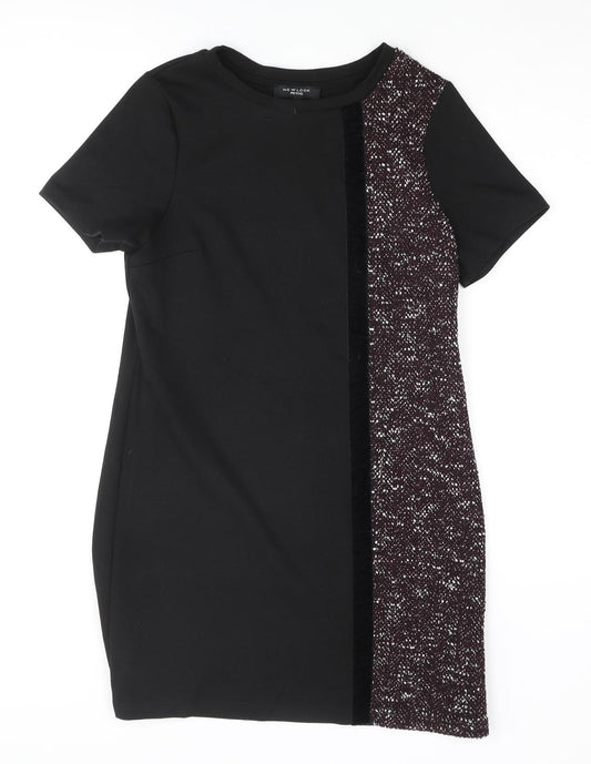 New Look Womens Black Polyester Shift Size 8 Round Neck Pullover - Velvet Stripe Textured