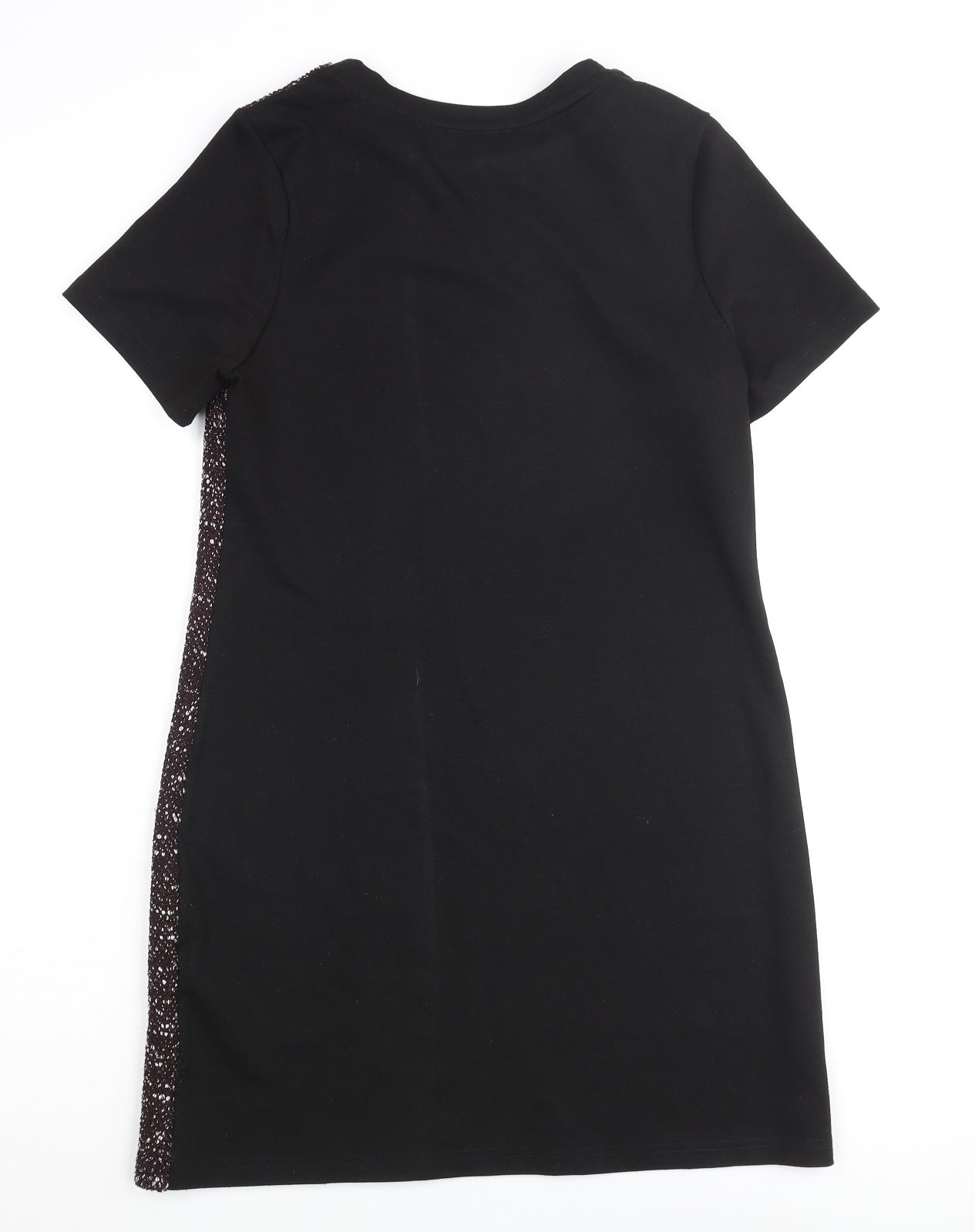 New Look Womens Black Polyester Shift Size 8 Round Neck Pullover - Velvet Stripe Textured