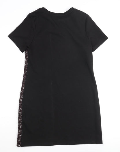 New Look Womens Black Polyester Shift Size 8 Round Neck Pullover - Velvet Stripe Textured