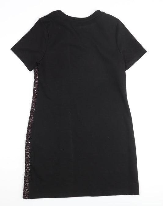 New Look Womens Black Polyester Shift Size 8 Round Neck Pullover - Velvet Stripe Textured
