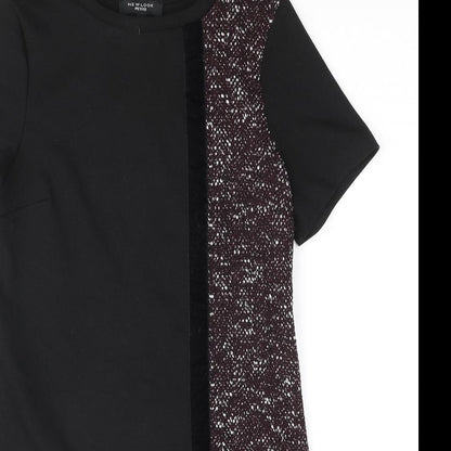 New Look Womens Black Polyester Shift Size 8 Round Neck Pullover - Velvet Stripe Textured