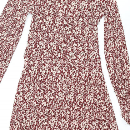 Mango Womens Red Floral Polyester A-Line Size S V-Neck Pullover - Knot Detail Plisse