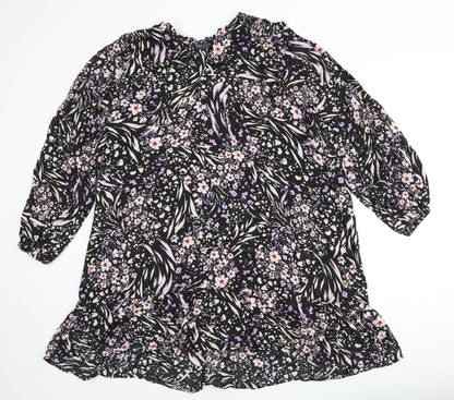 Marks and Spencer Womens Black Viscose A-Line Size 22 V-Neck Button - Flowers, Glitter