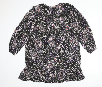 Marks and Spencer Womens Black Viscose A-Line Size 22 V-Neck Button - Flowers, Glitter