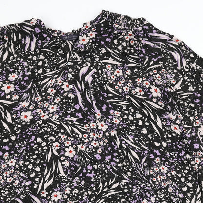 Marks and Spencer Womens Black Viscose A-Line Size 22 V-Neck Button - Flowers, Glitter
