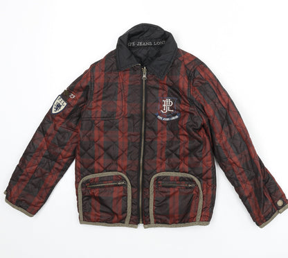 Pepe Jeans Boys Red Plaid Quilted Coat Size 6 Years Zip