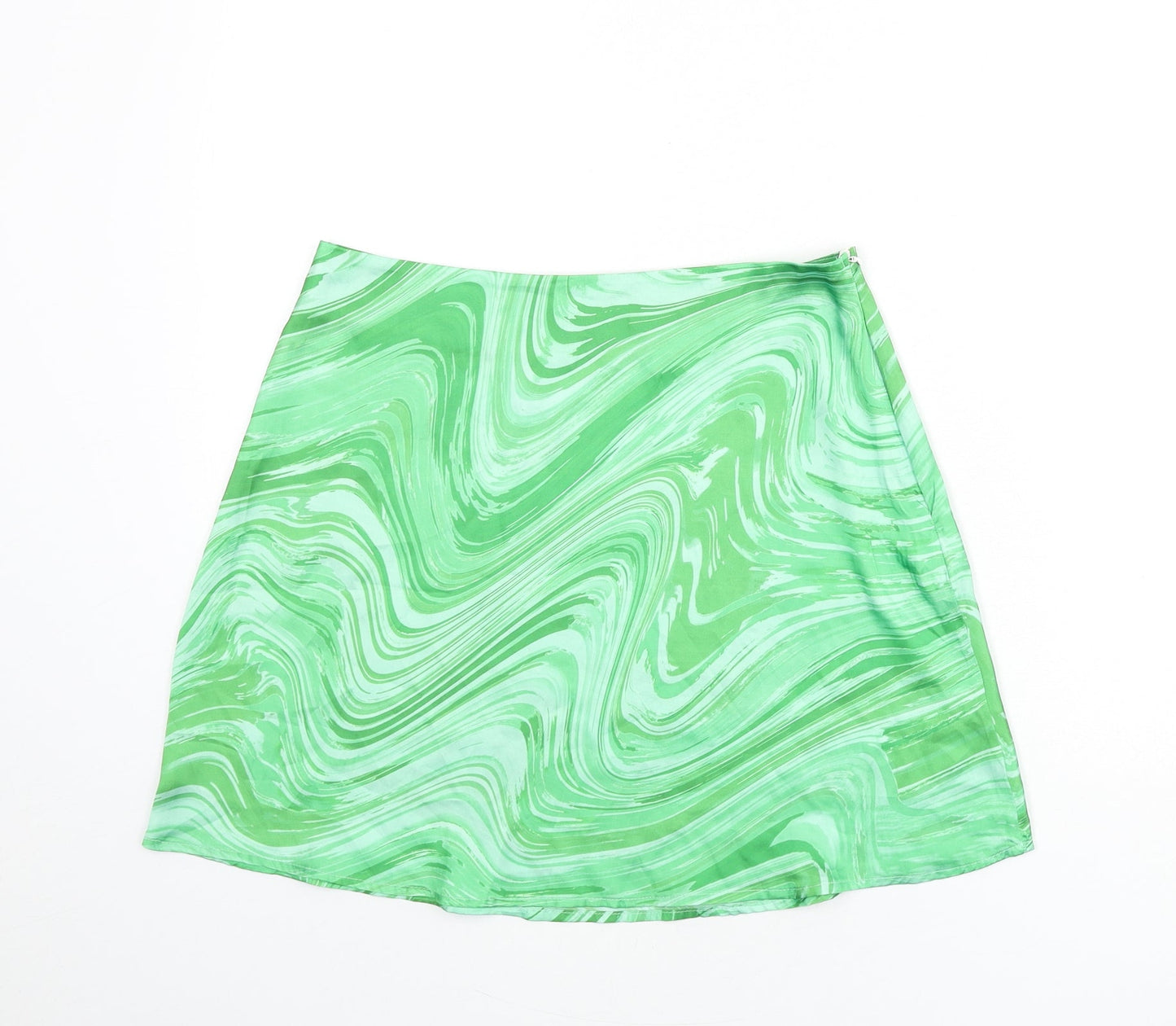 Boohoo Womens Green Geometric Polyester A-Line Skirt Size 12 Zip - Swirl Pattern