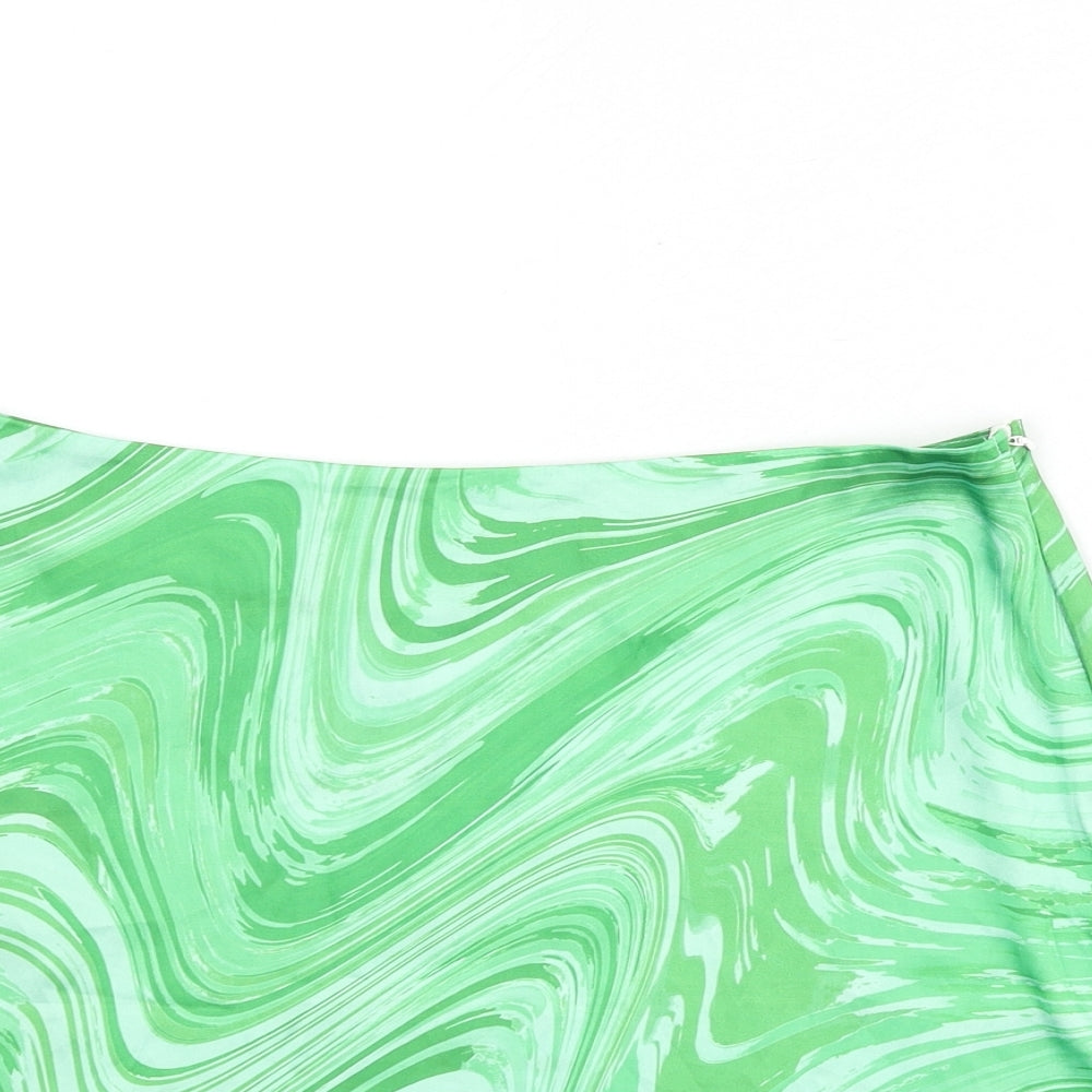 Boohoo Womens Green Geometric Polyester A-Line Skirt Size 12 Zip - Swirl Pattern