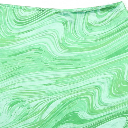 Boohoo Womens Green Geometric Polyester A-Line Skirt Size 12 Zip - Swirl Pattern