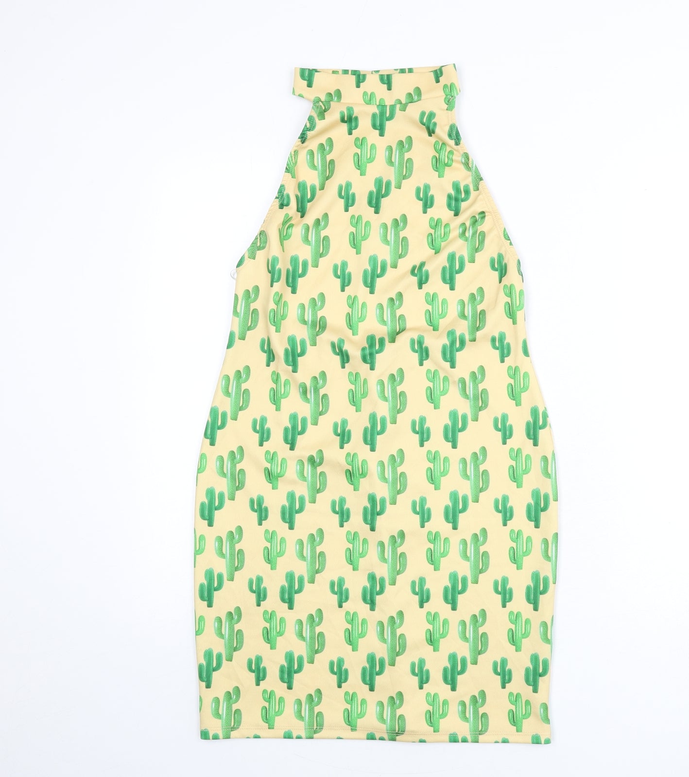 Boohoo Womens Beige Geometric Polyester Bodycon Size 12 Halter Button - Cactus Print