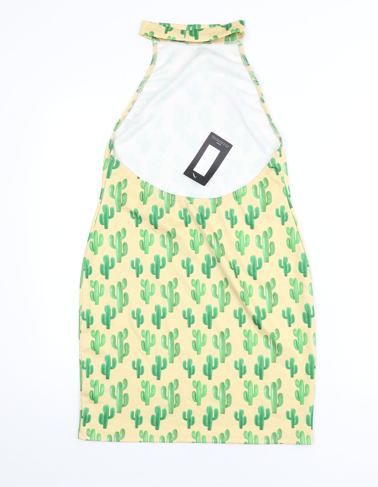 Boohoo Womens Beige Geometric Polyester Bodycon Size 12 Halter Button - Cactus Print