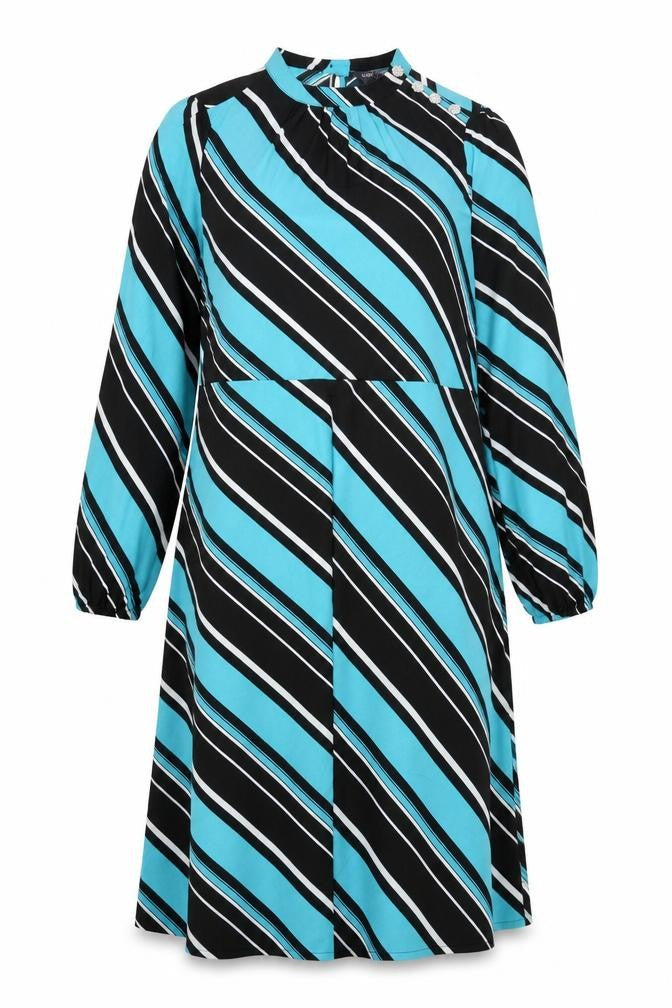Marks and Spencer Womens Multicoloured Striped Polyester A-Line Size 10 Round Neck Button