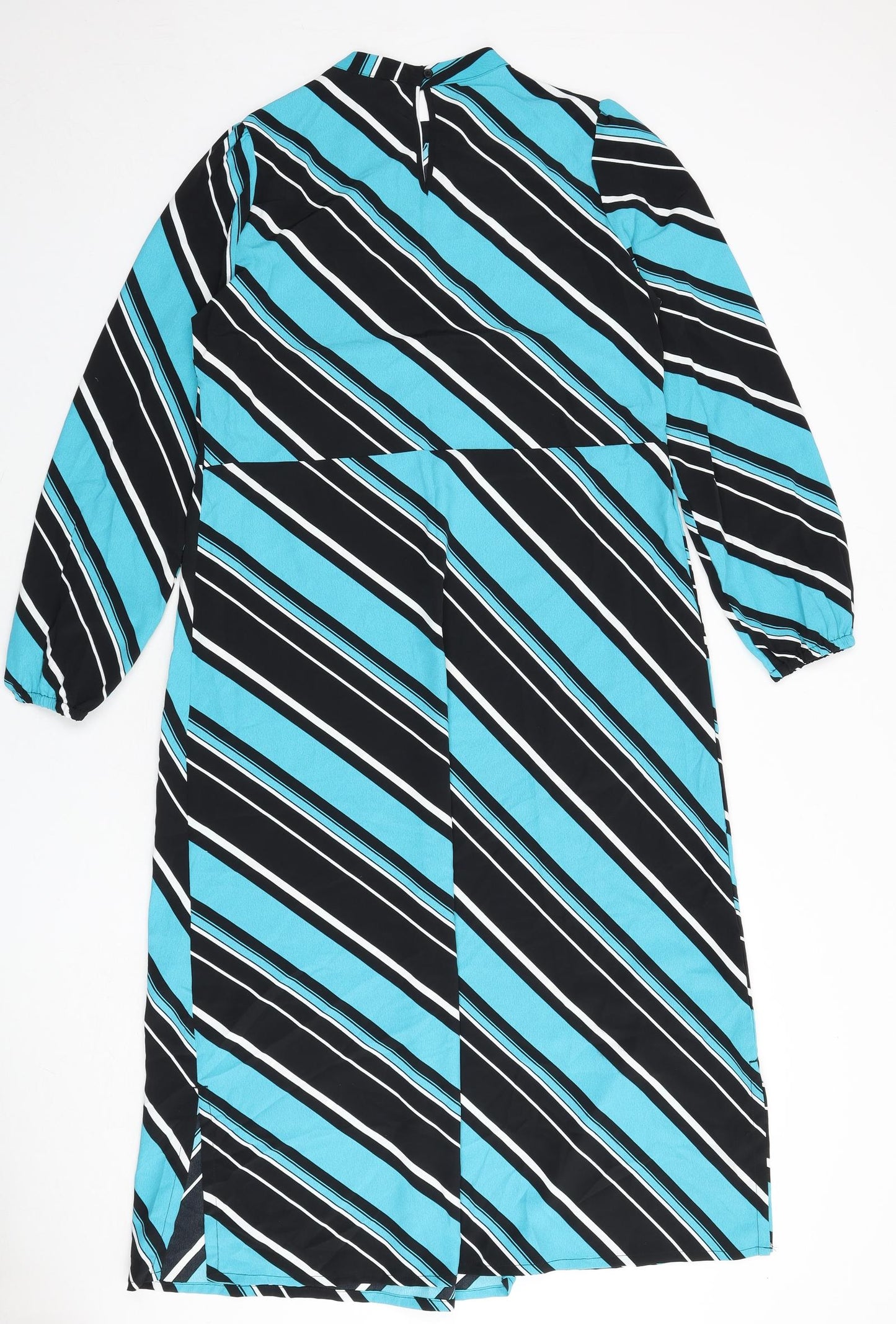Marks and Spencer Womens Multicoloured Striped Polyester A-Line Size 10 Round Neck Button