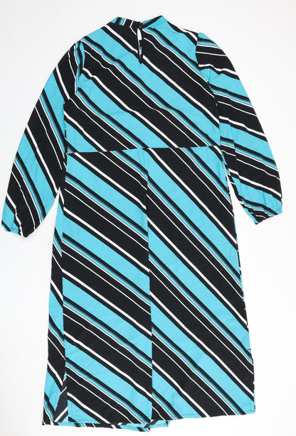 Marks and Spencer Womens Multicoloured Striped Polyester A-Line Size 10 Round Neck Button