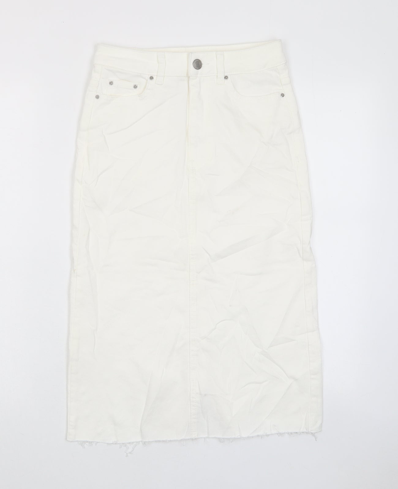 Marks and Spencer Womens White Cotton A-Line Skirt Size 6 Zip - Pockets