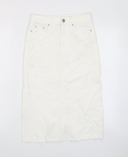 Marks and Spencer Womens White Cotton A-Line Skirt Size 6 Zip - Pockets