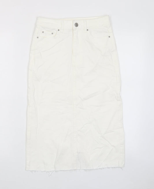 Marks and Spencer Womens White Cotton A-Line Skirt Size 6 Zip - Pockets