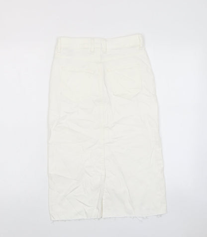 Marks and Spencer Womens White Cotton A-Line Skirt Size 6 Zip - Pockets