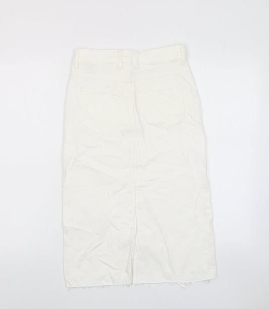 Marks and Spencer Womens White Cotton A-Line Skirt Size 6 Zip - Pockets