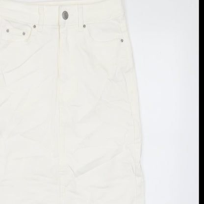 Marks and Spencer Womens White Cotton A-Line Skirt Size 6 Zip - Pockets