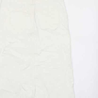 Marks and Spencer Womens White Cotton A-Line Skirt Size 6 Zip - Pockets