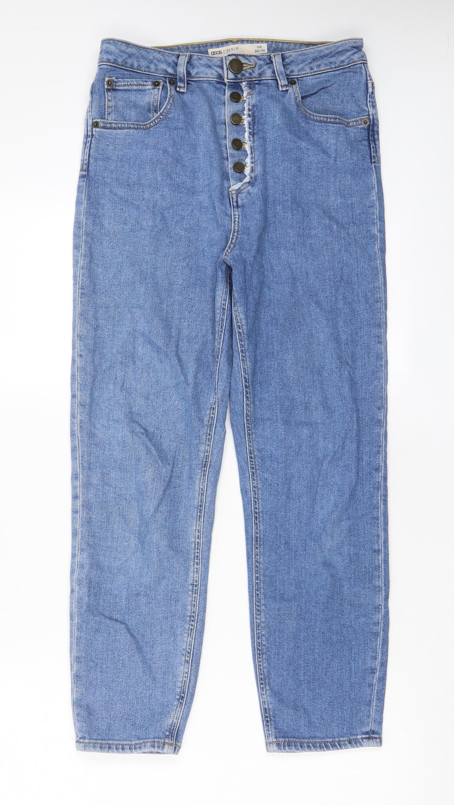 ASOS Womens Blue Cotton Straight Jeans Size 30 in L30 in Regular Button - Pockets
