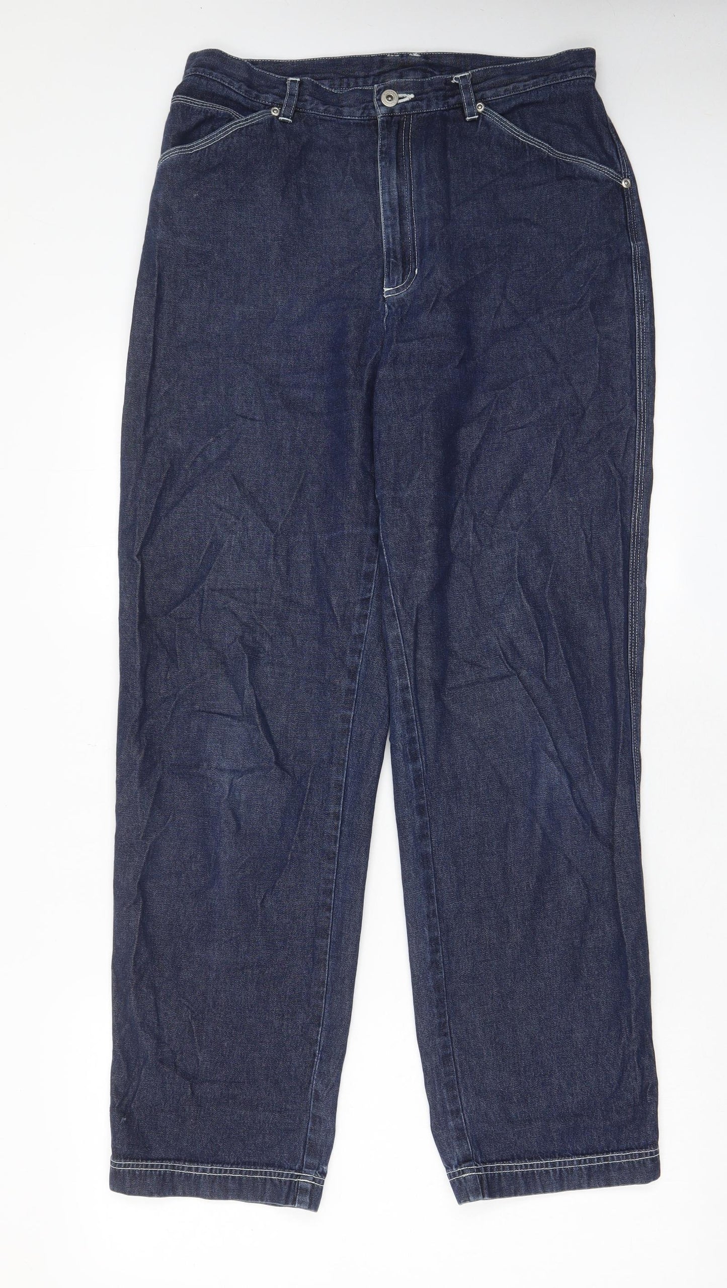 Liz Claiborne Womens Blue Cotton Straight Jeans Size 12 L31 in Regular Zip - Pockets