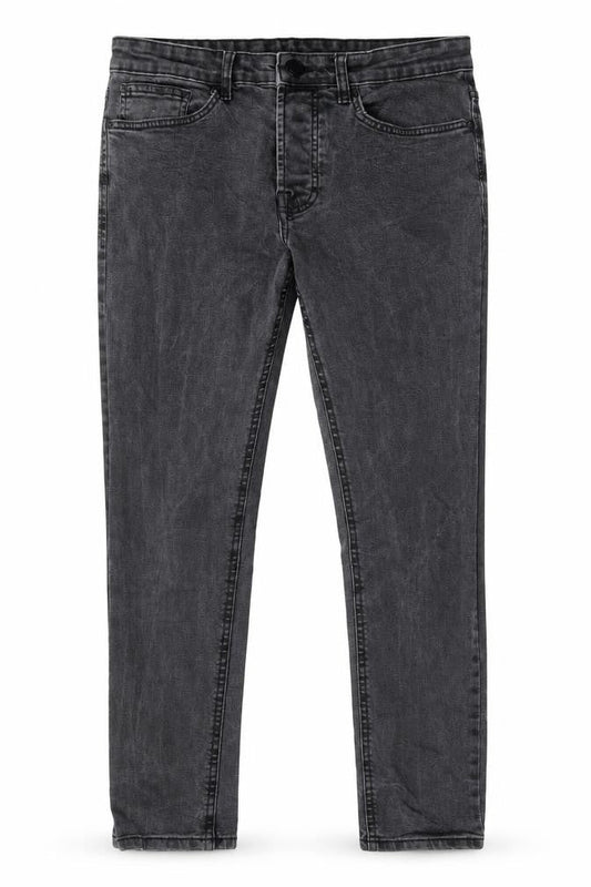 Front view of Denim & Co. men’s grey cotton skinny jeans, size 30, in, 30-inch leg regular button - pockets