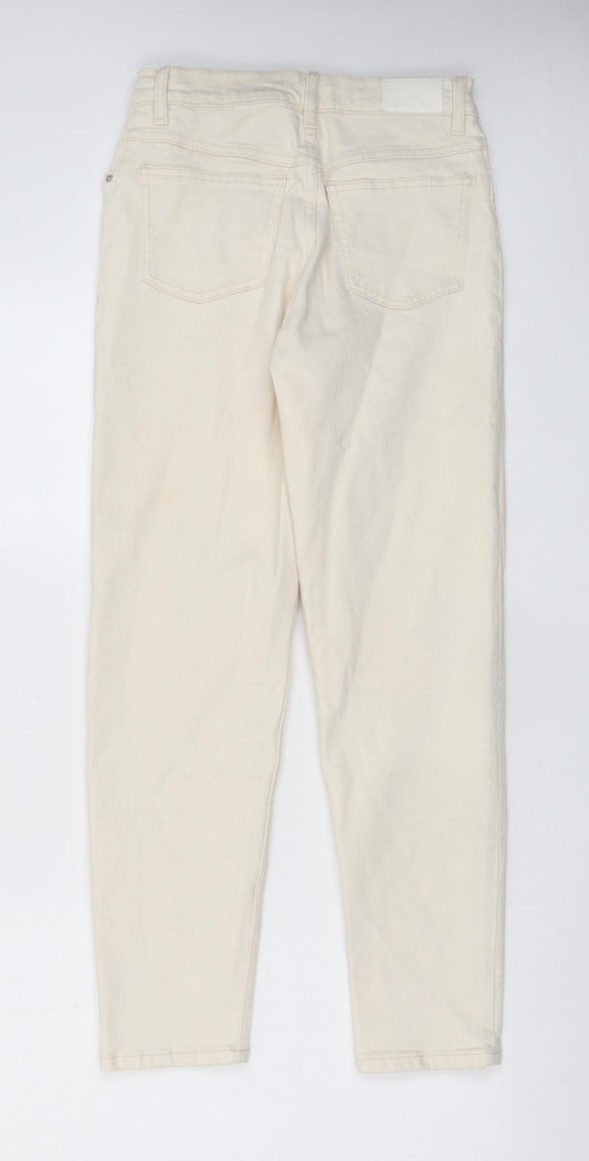 Mango Womens Beige Cotton Mom Jeans Size 8 L27 in Regular Zip - Pockets