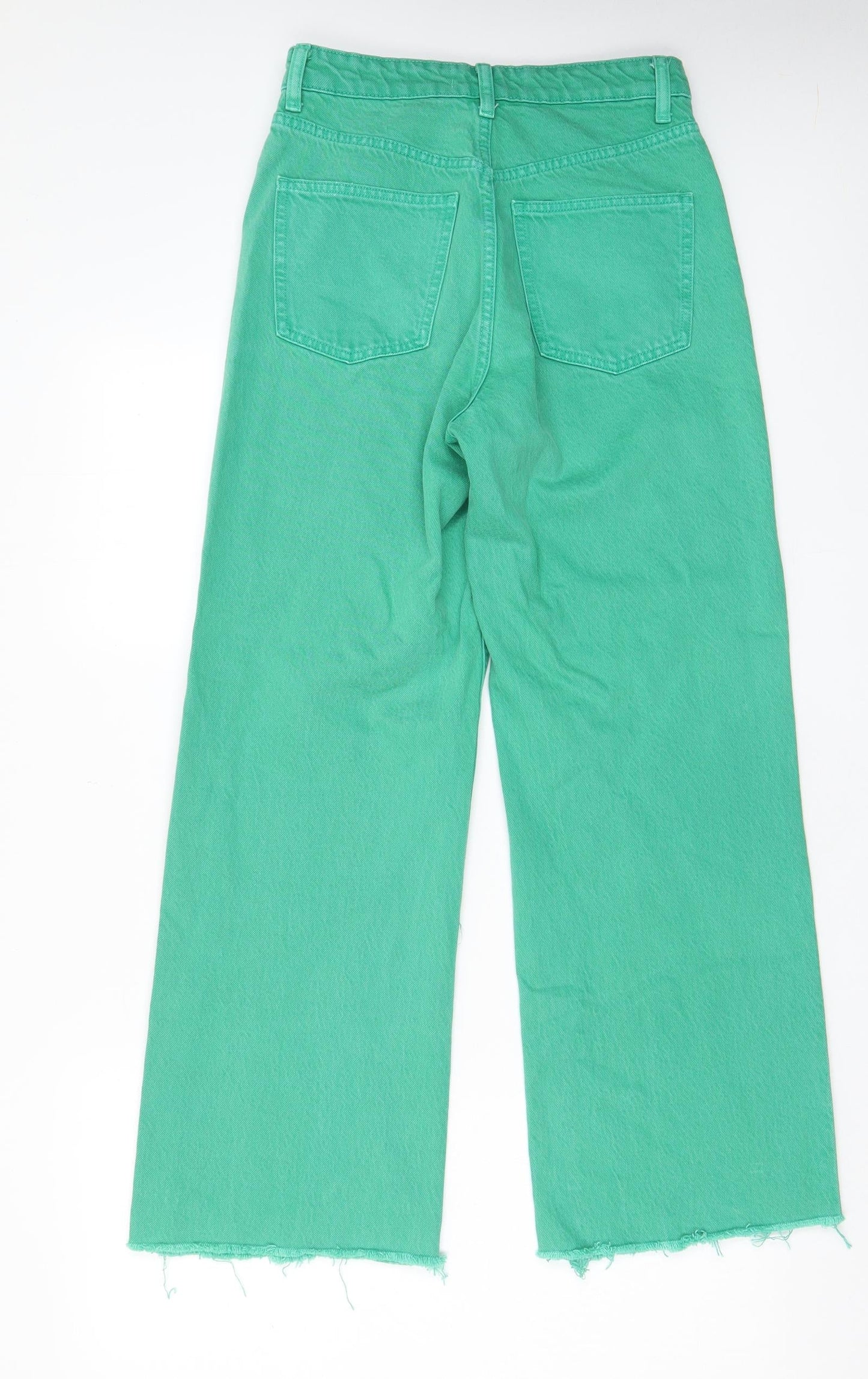 Zara Womens Green Cotton Wide-Leg Jeans Size 8 L28 in Regular Zip - Pockets