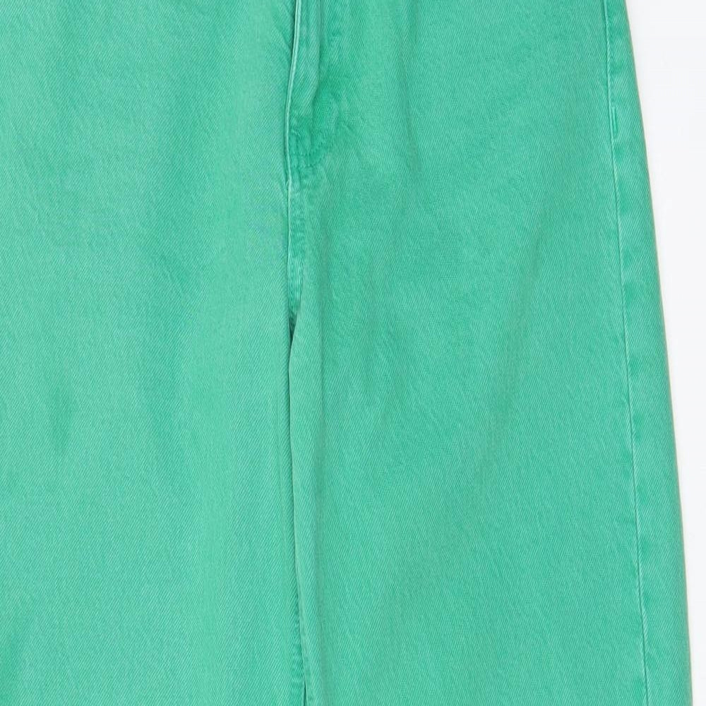 Zara Womens Green Cotton Wide-Leg Jeans Size 8 L28 in Regular Zip - Pockets